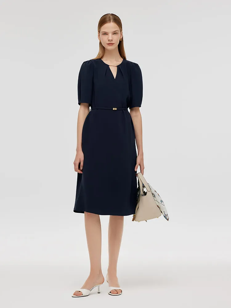 Triacetate Cut-Out Neck Women Midi Dress With Belt sold by Goelia product image thumbnail 2