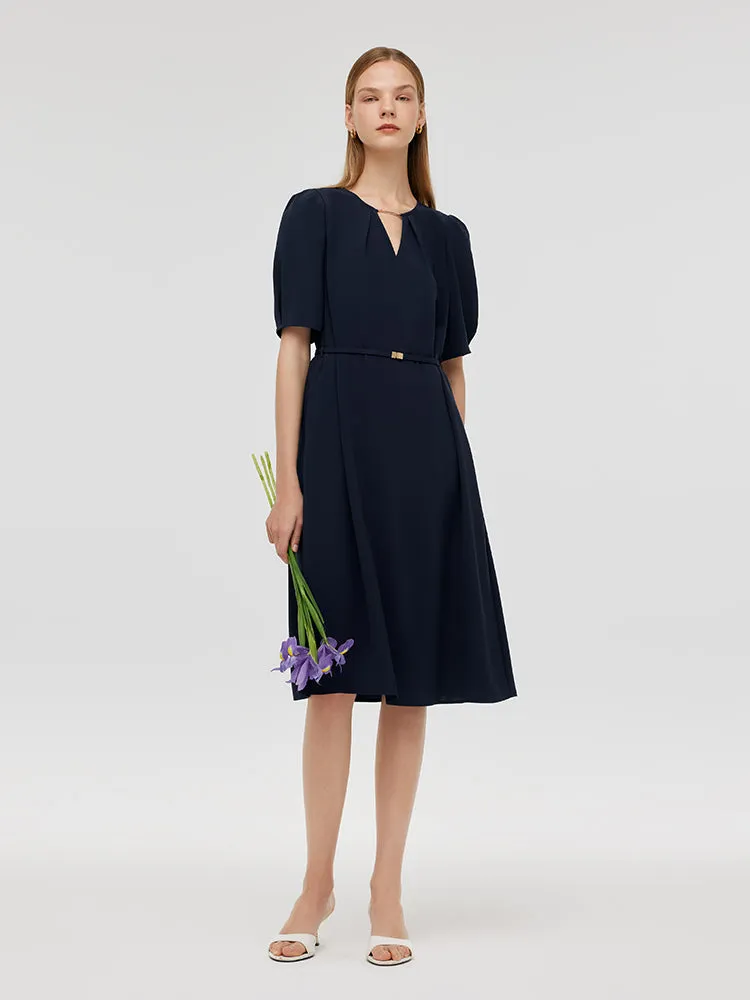 Triacetate Cut-Out Neck Women Midi Dress With Belt sold by Goelia product image thumbnail 3