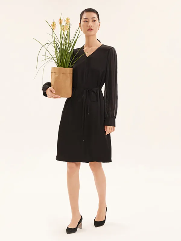 Triacetate V-Neck Long Sleeve Midi Dress sold by Goelia