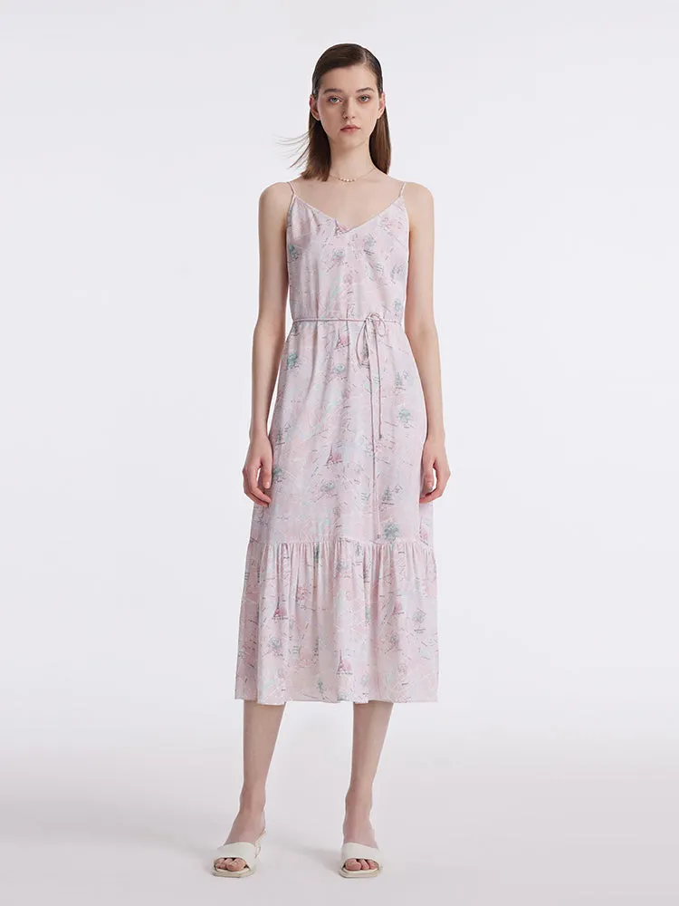 19 Momme Mulberry Silk Map Print Women Midi Dress With Belt sold by Goelia product image thumbnail 2