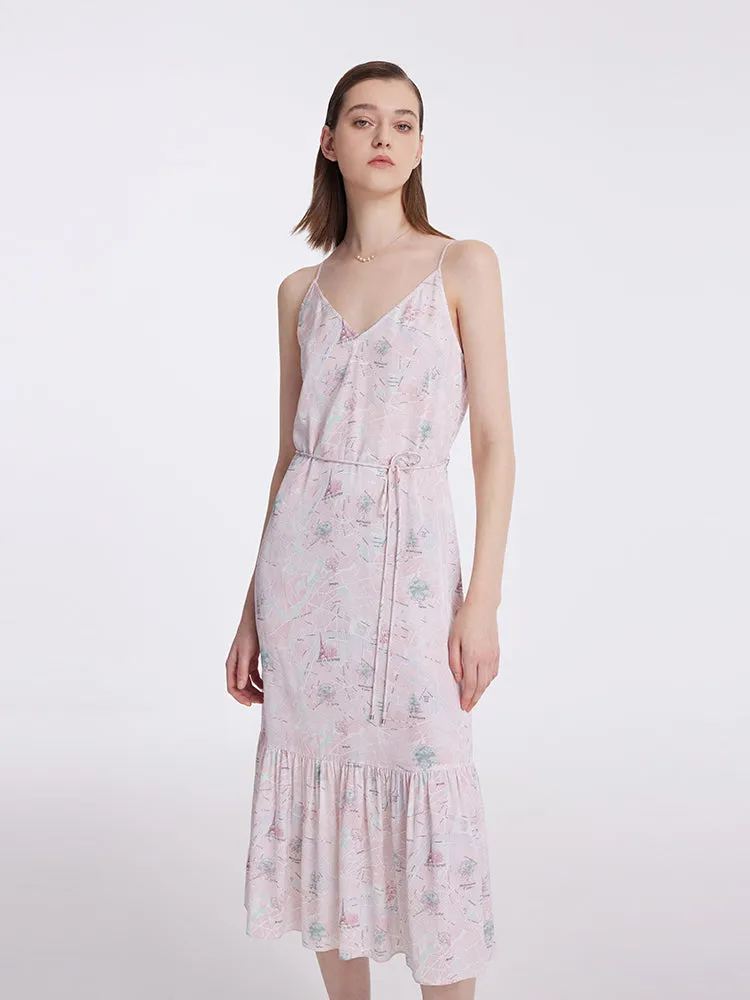 19 Momme Mulberry Silk Map Print Women Midi Dress With Belt sold by Goelia product image thumbnail 3