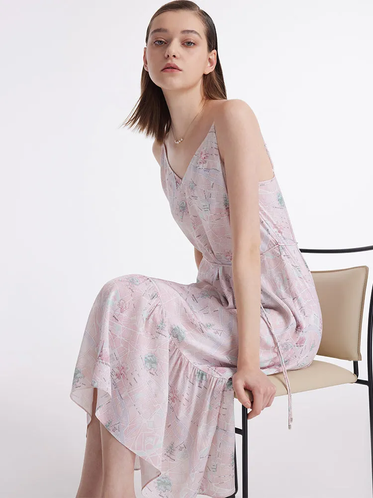 19 Momme Mulberry Silk Map Print Women Midi Dress With Belt sold by Goelia product image thumbnail 5