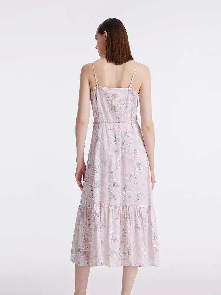 19 Momme Mulberry Silk Map Print Women Midi Dress With Belt sold by Goelia product image thumbnail 4