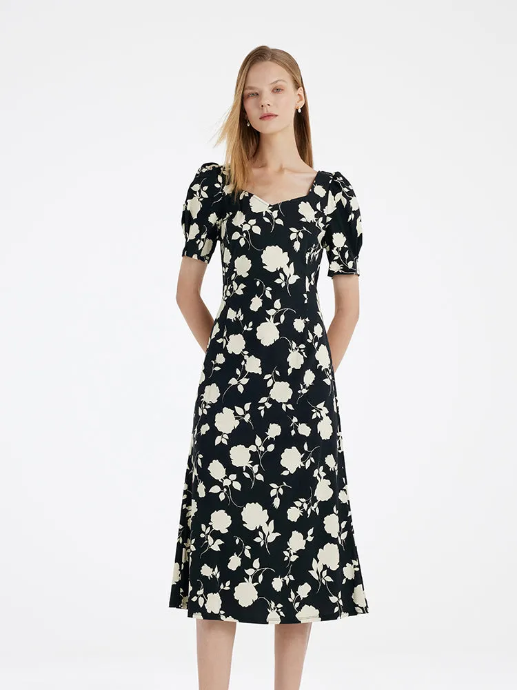 Rose Print Square Neck Women Midi Dress sold by Goelia product image thumbnail 3