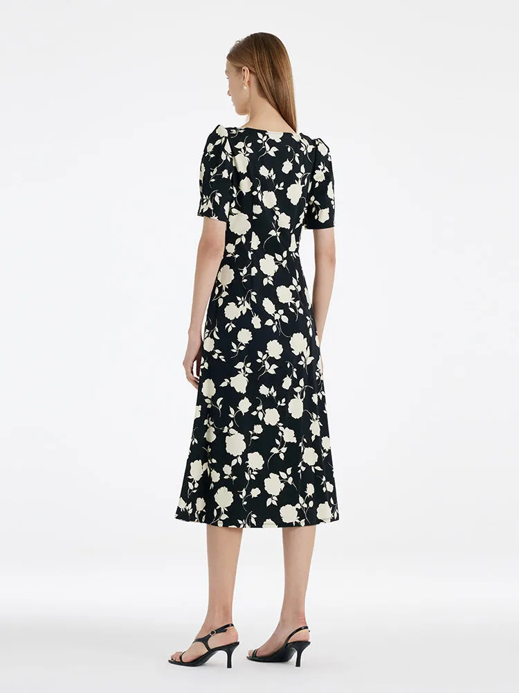 Rose Print Square Neck Women Midi Dress sold by Goelia product image thumbnail 4