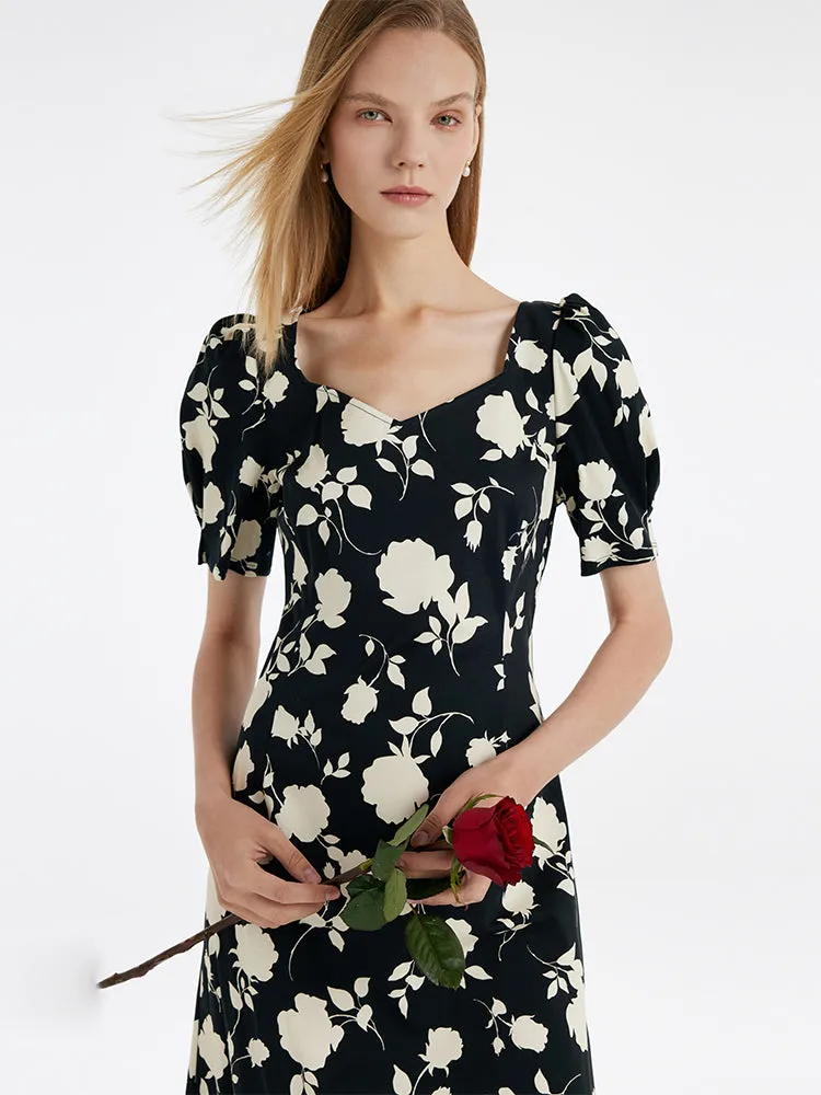 Rose Print Square Neck Women Midi Dress sold by Goelia product image thumbnail 5