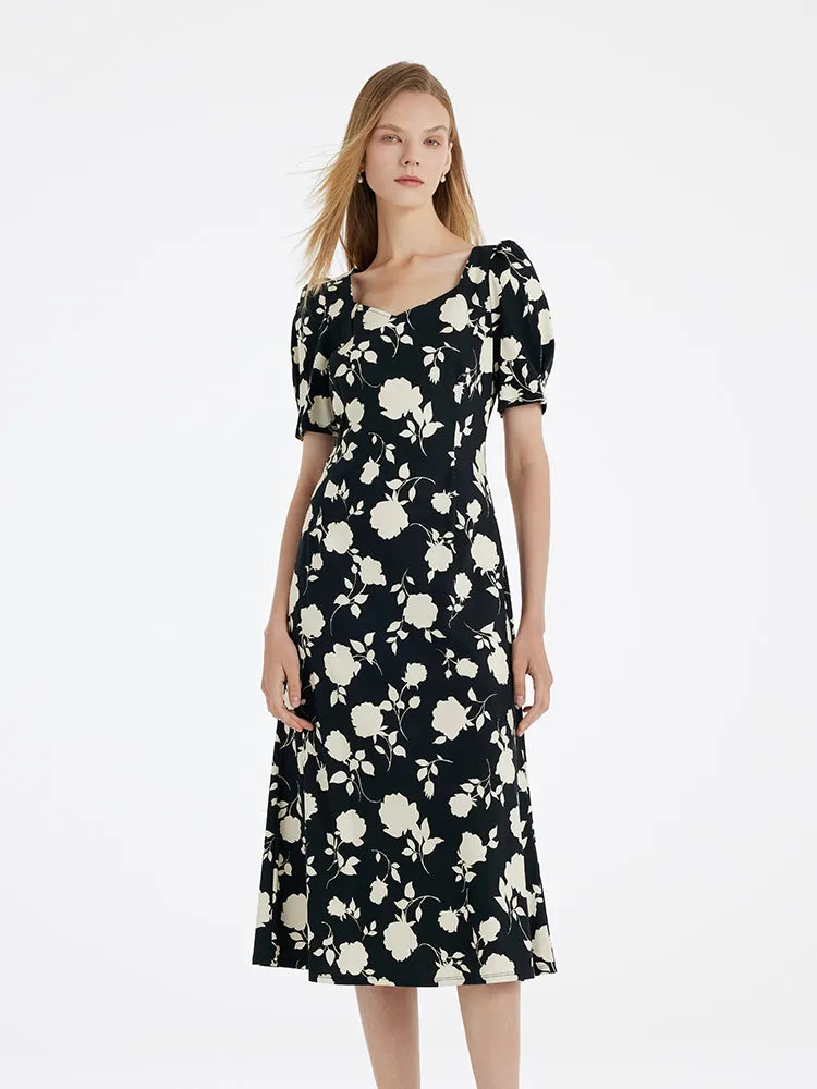 Rose Print Square Neck Women Midi Dress sold by Goelia product image thumbnail 2