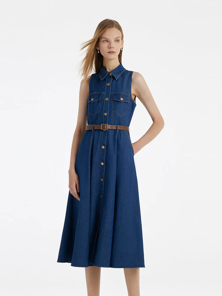 Denim Lapel Women Midi Vest Dress With Belt sold by Goelia product image thumbnail 3