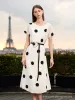 16 Momme Mulberry Silk Boat Neck Polka Dots Print Women Midi Dress With Belt And Scrunchie sold by Goelia