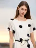 16 Momme Mulberry Silk Boat Neck Polka Dots Print Women Midi Dress With Belt And Scrunchie sold by Goelia