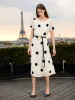 16 Momme Mulberry Silk Boat Neck Polka Dots Print Women Midi Dress With Belt And Scrunchie sold by Goelia