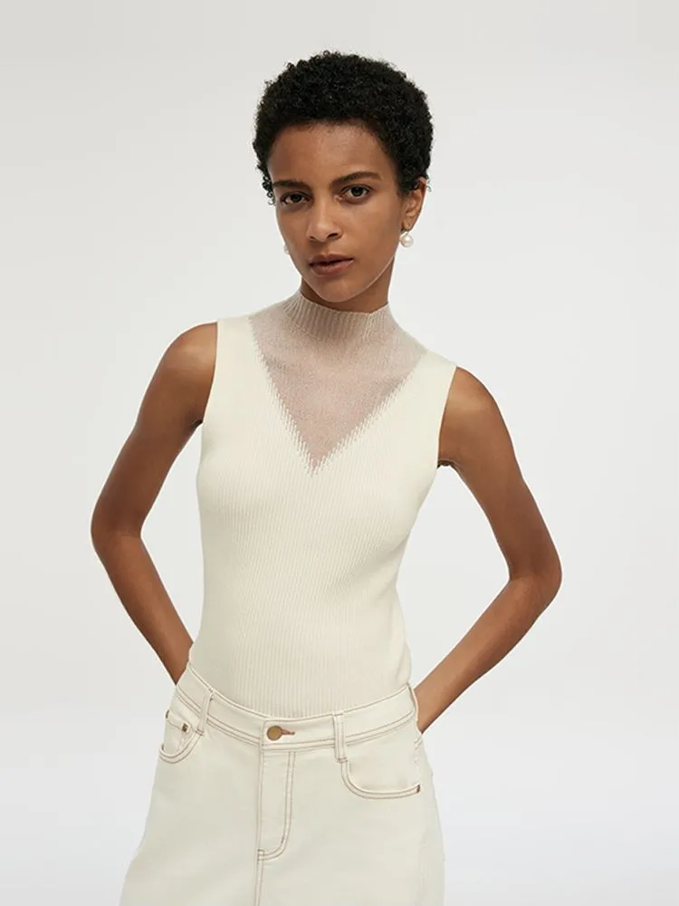 Patchwork Mock Neck Women Knitted Tank Top sold by Goelia product image thumbnail 4