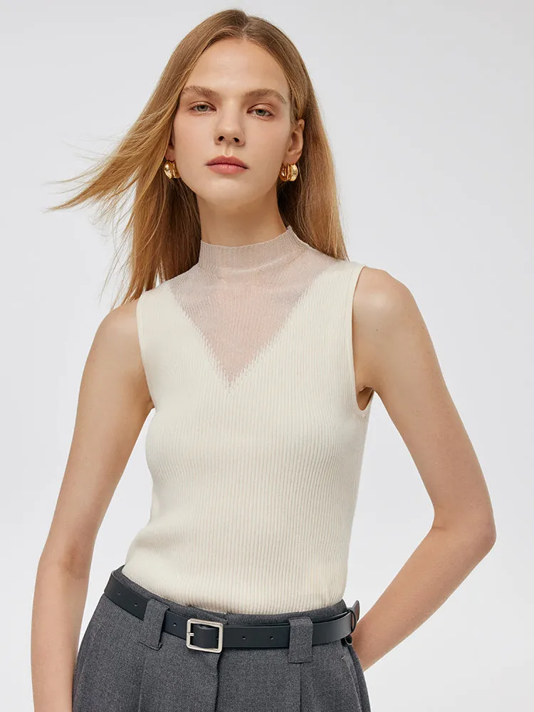 Patchwork Mock Neck Women Knitted Tank Top sold by Goelia