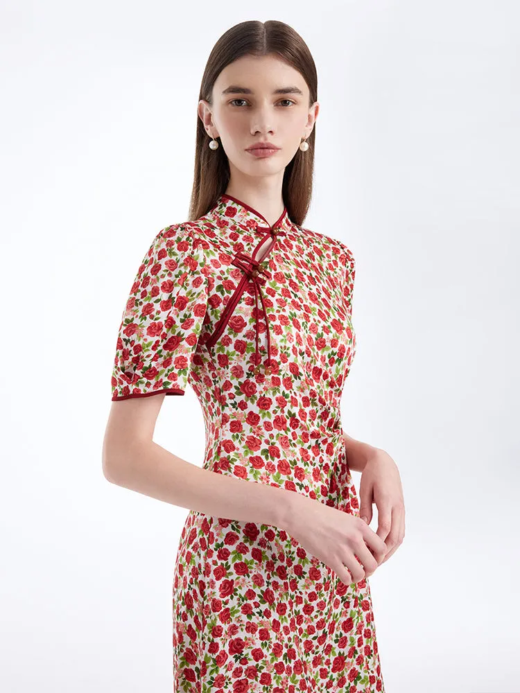 Red Rose Print Cheongsam Qipao Women Midi Dress sold by Goelia product image thumbnail 5