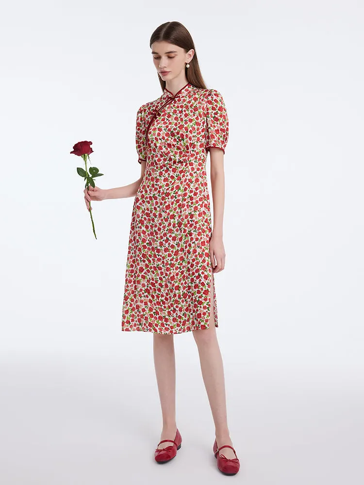 Red Rose Print Cheongsam Qipao Women Midi Dress sold by Goelia product image thumbnail 2