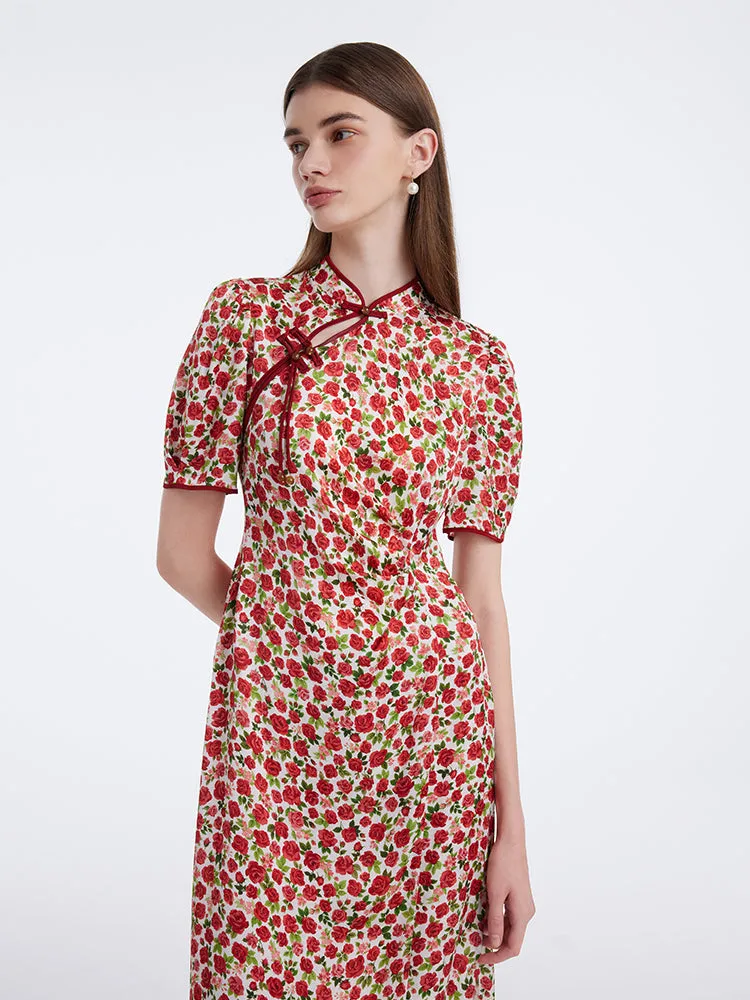 Red Rose Print Cheongsam Qipao Women Midi Dress sold by Goelia product image thumbnail 4