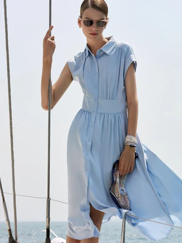 22MM Stretch Silk Women Midi Shirt Dress sold by Goelia