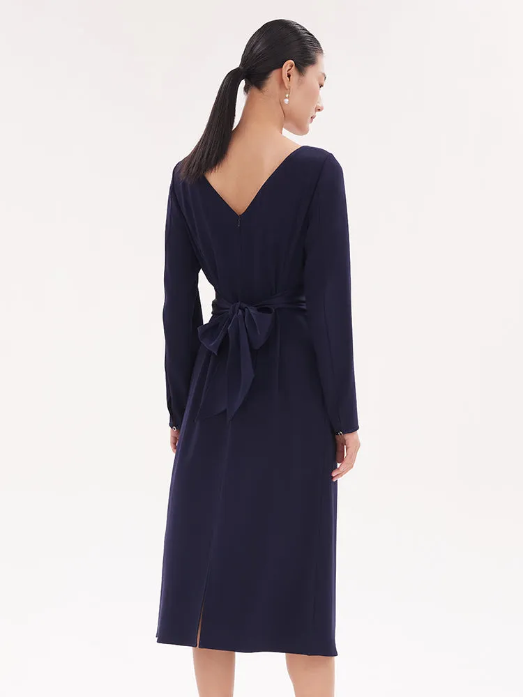 Triacetate Slim Midi Dress With Brooch sold by Goelia product image thumbnail 3