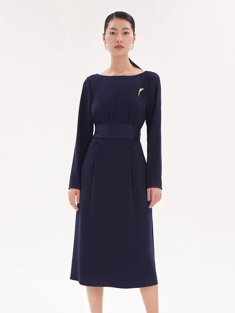 Triacetate Slim Midi Dress With Brooch sold by Goelia