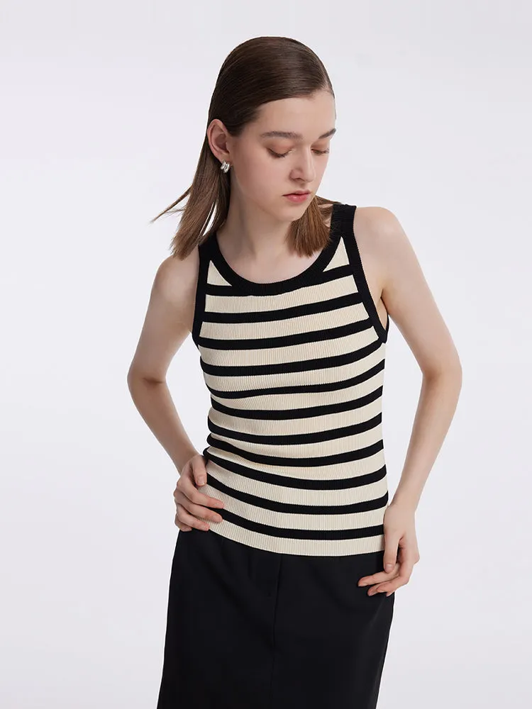 Striped Knitted Women Tank Top sold by Goelia