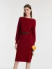 Slash Neck Knitted Women Midi Dress With Belt sold by Goelia
