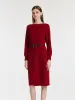 Slash Neck Knitted Women Midi Dress With Belt sold by Goelia