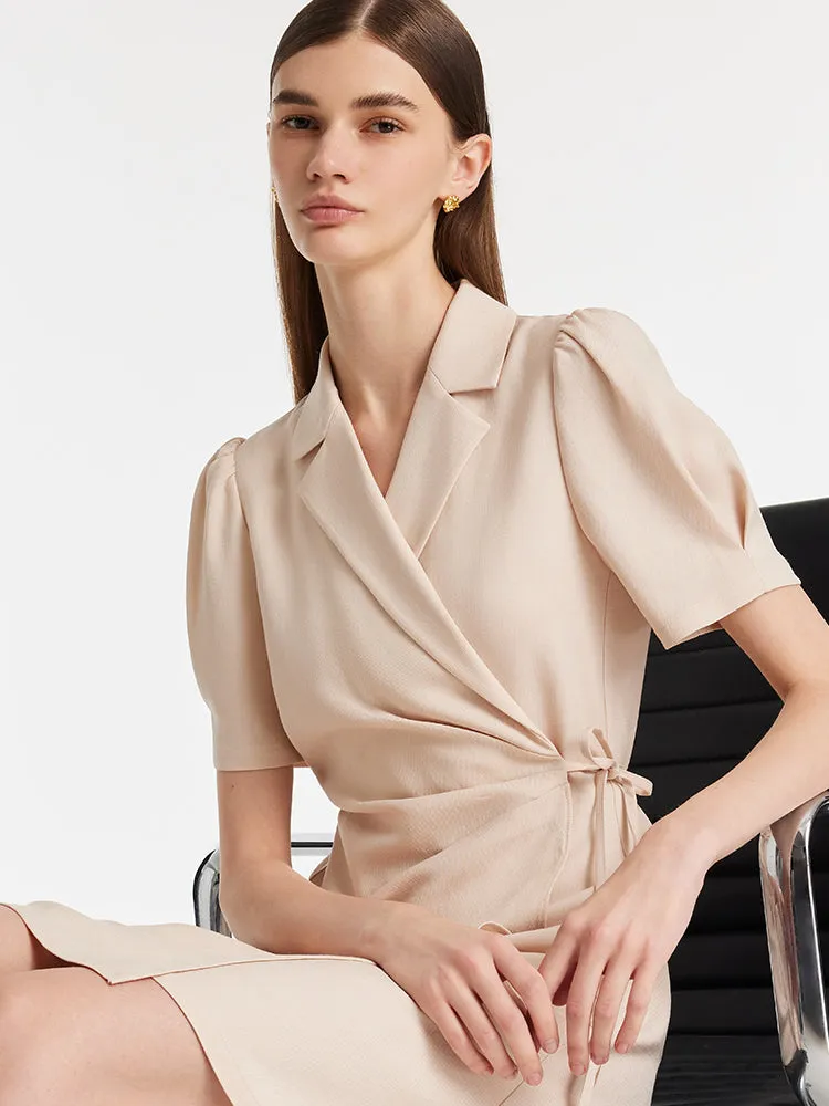 Acetate Ruched Wrapped Lapel Women Midi Dress sold by Goelia product image thumbnail 5