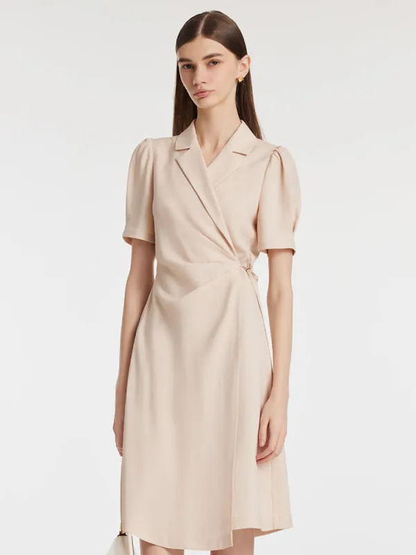 Acetate Ruched Wrapped Lapel Women Midi Dress sold by Goelia