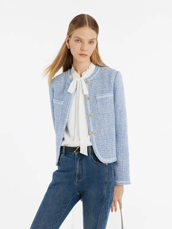 Single-Breasted Round Neck Women Jacket sold by Goelia