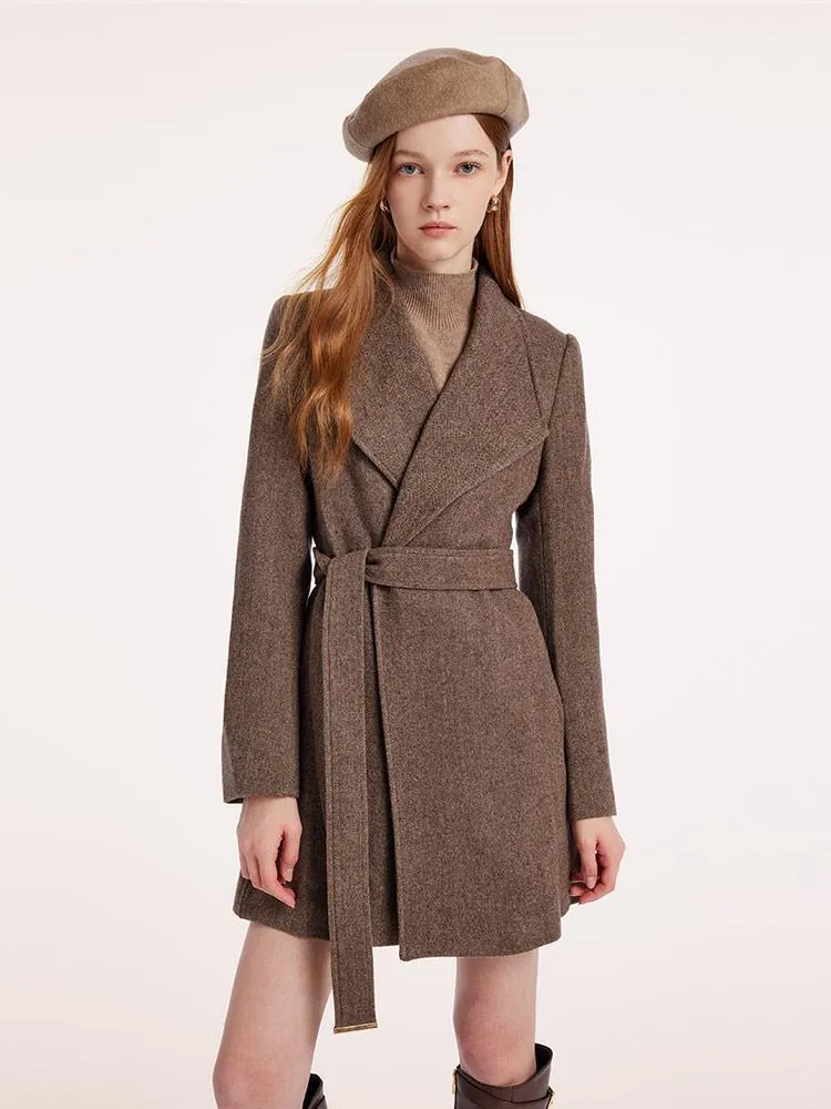 Washable Wool Lapel Women Coat With Belt sold by Goelia
