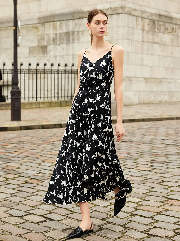 19 Momme Mulberry Silk Iris Print Women Maxi Spaghetti Strap Dress With Scrunchie sold by Goelia product image thumbnail 4