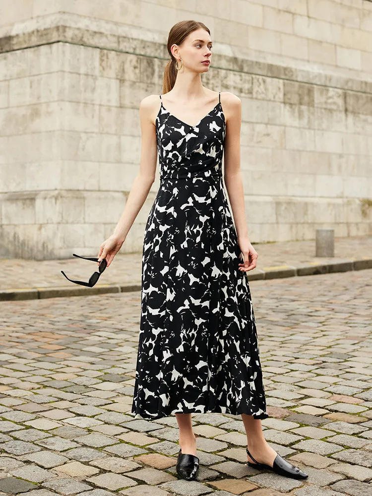 19 Momme Mulberry Silk Iris Print Women Maxi Spaghetti Strap Dress With Scrunchie sold by Goelia product image thumbnail 2