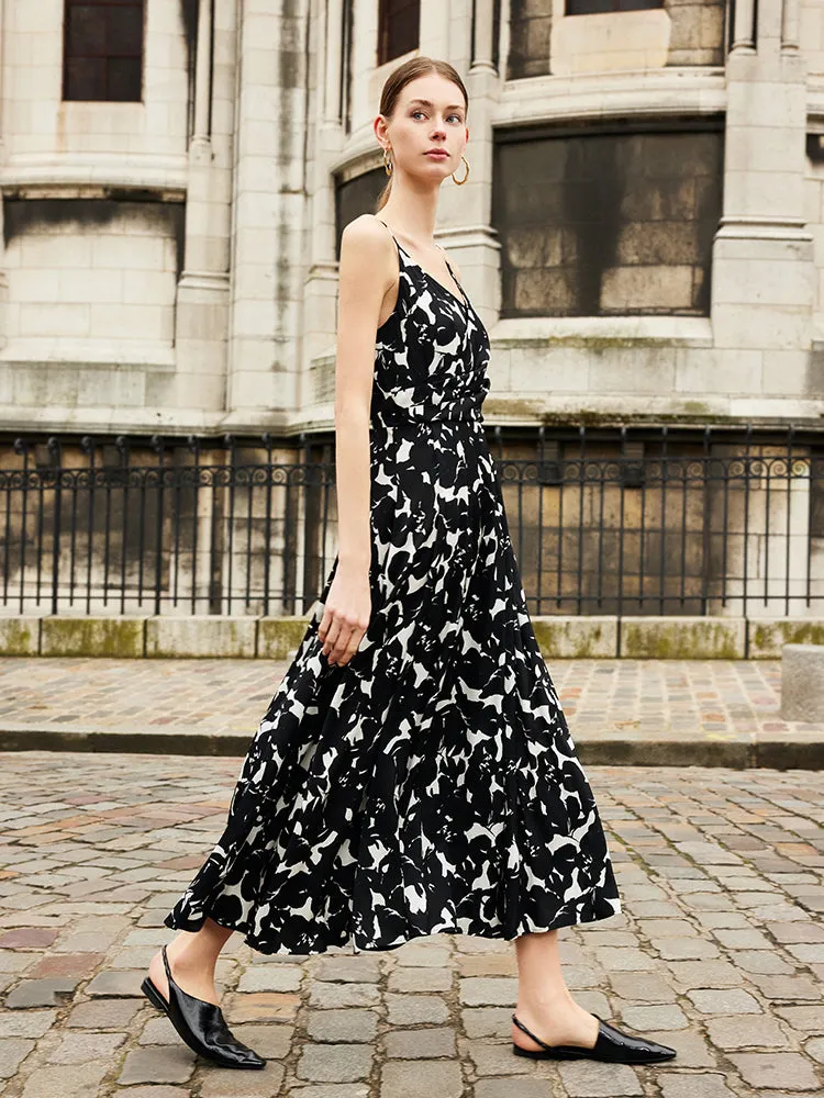 19 Momme Mulberry Silk Iris Print Women Maxi Spaghetti Strap Dress With Scrunchie sold by Goelia product image thumbnail 3