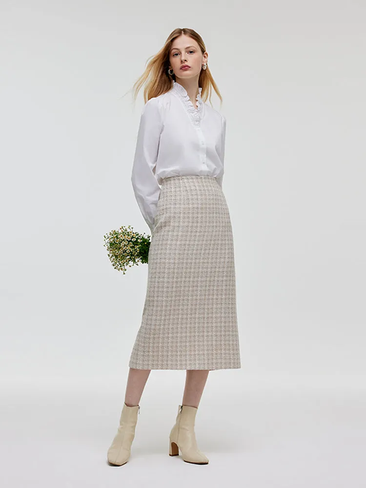 Wool Blend Tweed V-Neck Women Crop Jacket And Skirt Two-Piece Set sold by Goelia product image thumbnail 5