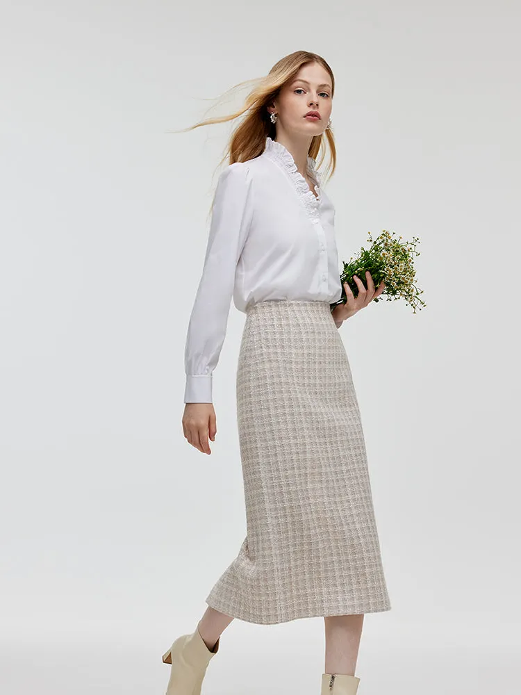 Wool Blend Tweed V-Neck Women Crop Jacket And Skirt Two-Piece Set sold by Goelia product image thumbnail 4