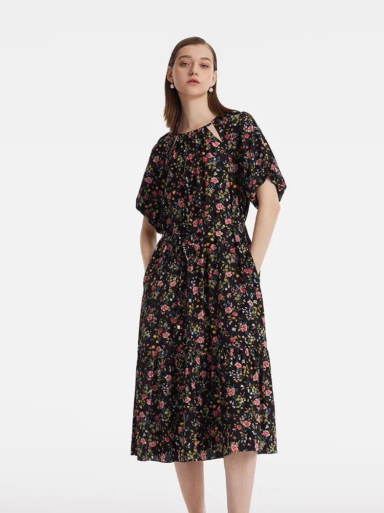 16 Momme Mulberry Silk Cut-Out Rose Print Women Midi Dress sold by Goelia product image thumbnail 3