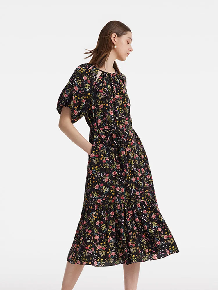 16 Momme Mulberry Silk Cut-Out Rose Print Women Midi Dress sold by Goelia product image thumbnail 4