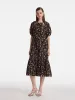 16 Momme Mulberry Silk Cut-Out Rose Print Women Midi Dress sold by Goelia