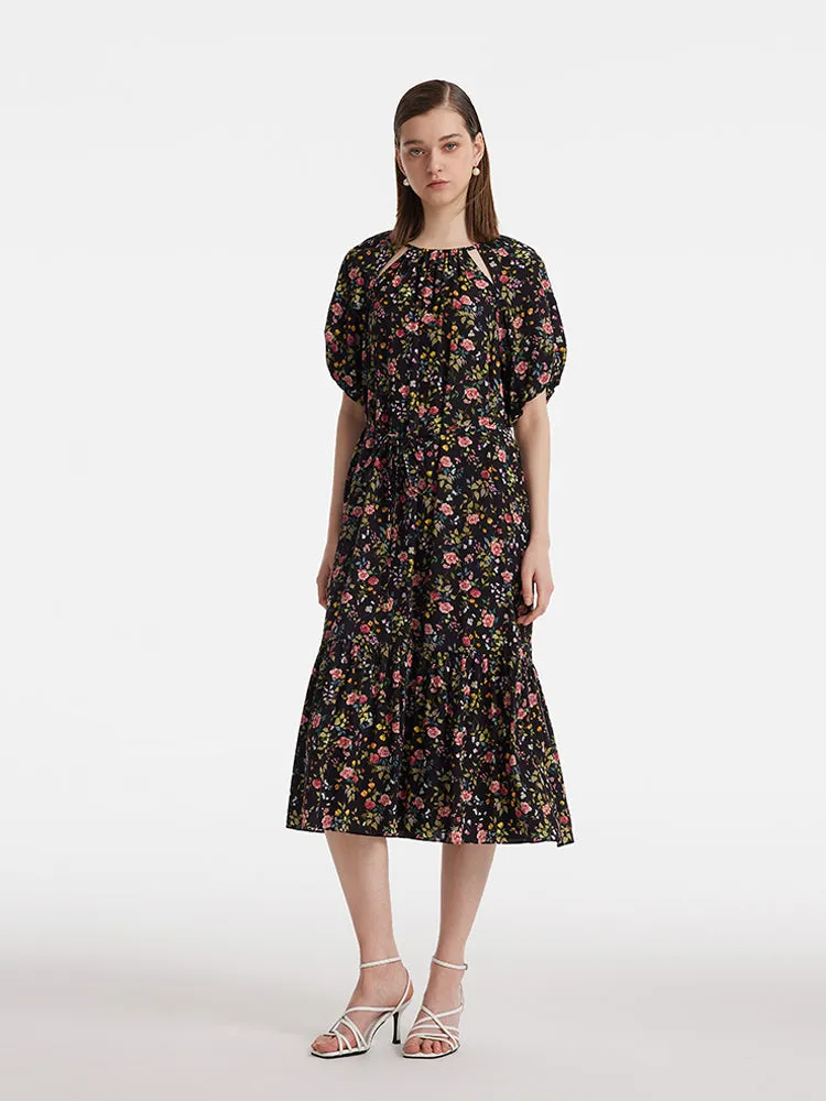 16 Momme Mulberry Silk Cut-Out Rose Print Women Midi Dress sold by Goelia product image thumbnail 2