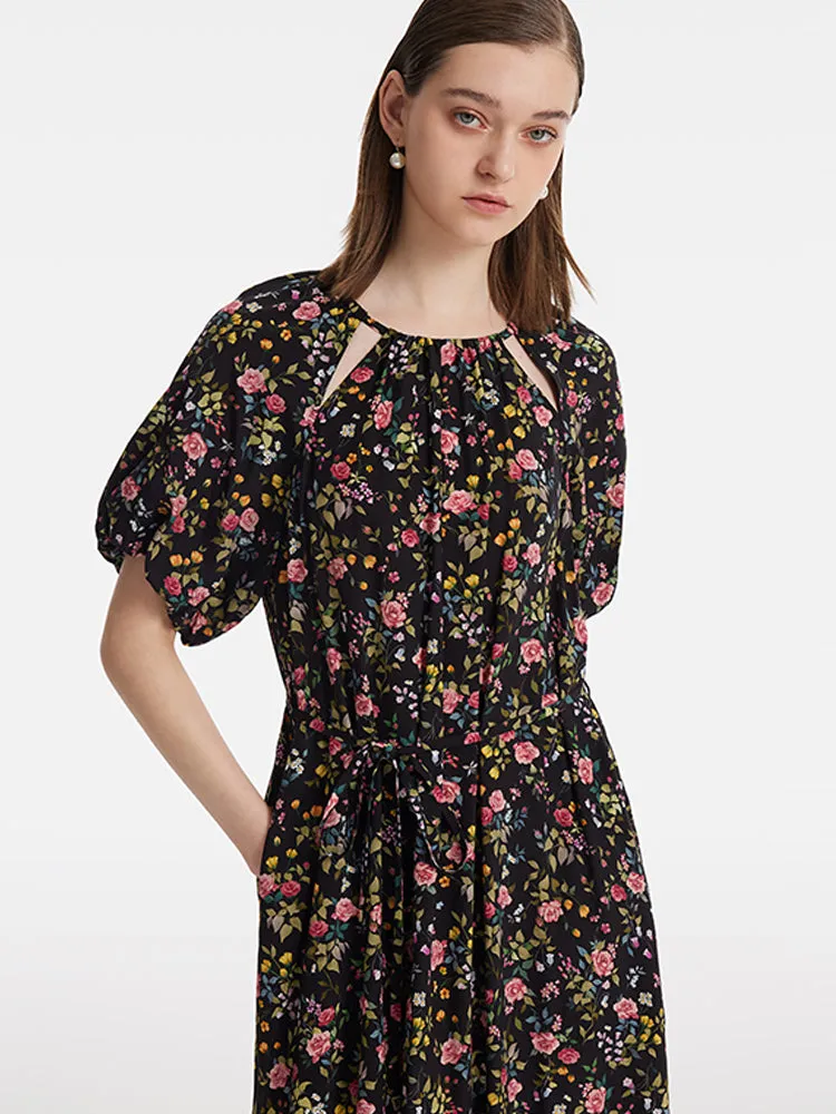 16 Momme Mulberry Silk Cut-Out Rose Print Women Midi Dress sold by Goelia product image thumbnail 5