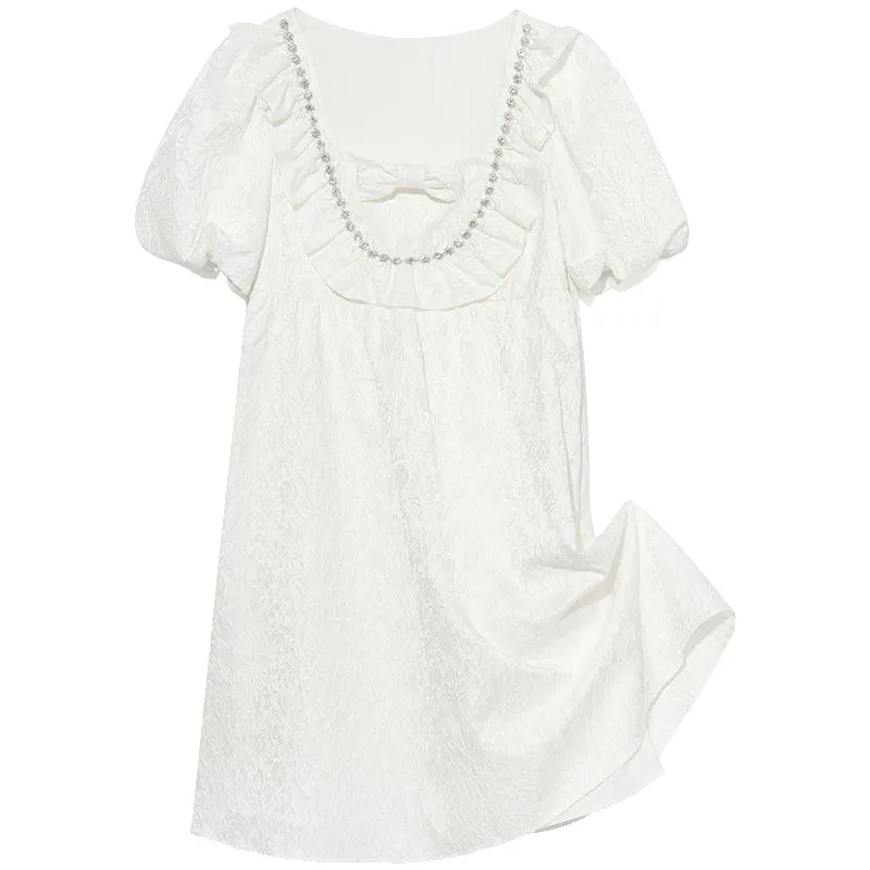 White Jacquard Bowknot Ruffle Mini Dress sold by Goelia product image thumbnail 5
