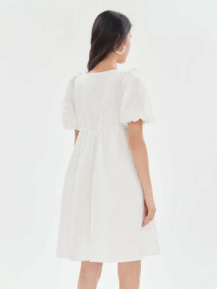 White Jacquard Bowknot Ruffle Mini Dress sold by Goelia product image thumbnail 2