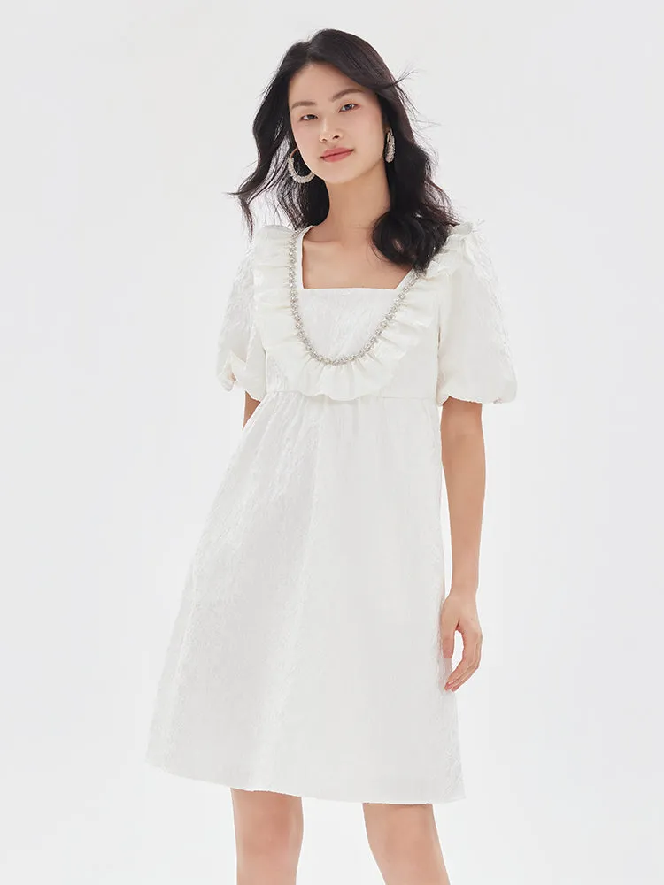 White Jacquard Bowknot Ruffle Mini Dress sold by Goelia product image thumbnail 3