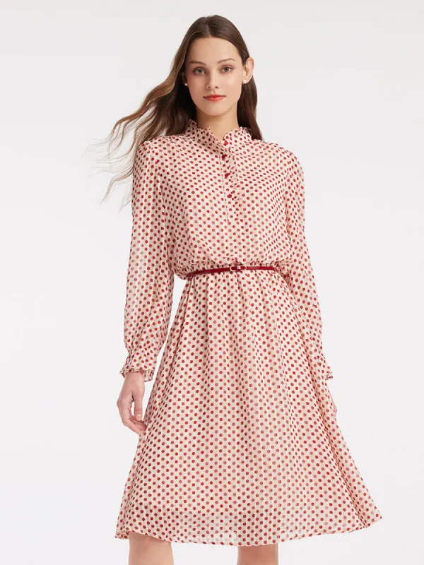 Gathered Waist Polka Dots Ruffle Midi Dress sold by Goelia