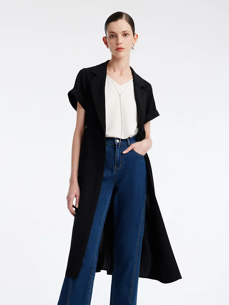 Triacetate Black Notched Lapel Trench Coat sold by Goelia