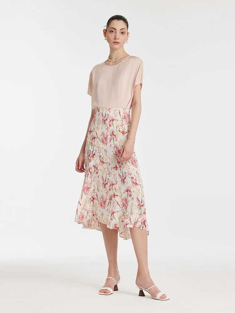 19 Momme Mulberry Silk Iris Print Women Half Skirt sold by Goelia product image thumbnail 2