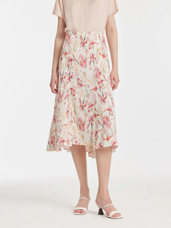 19 Momme Mulberry Silk Iris Print Women Half Skirt sold by Goelia