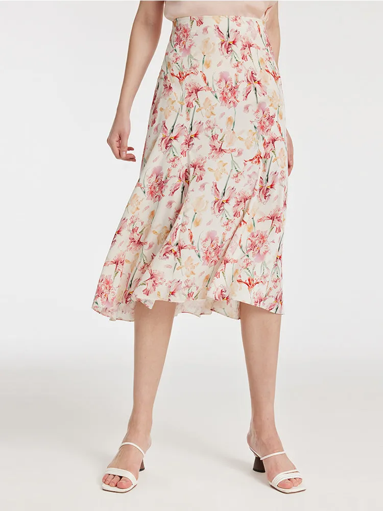 19 Momme Mulberry Silk Iris Print Women Half Skirt sold by Goelia product image thumbnail 3