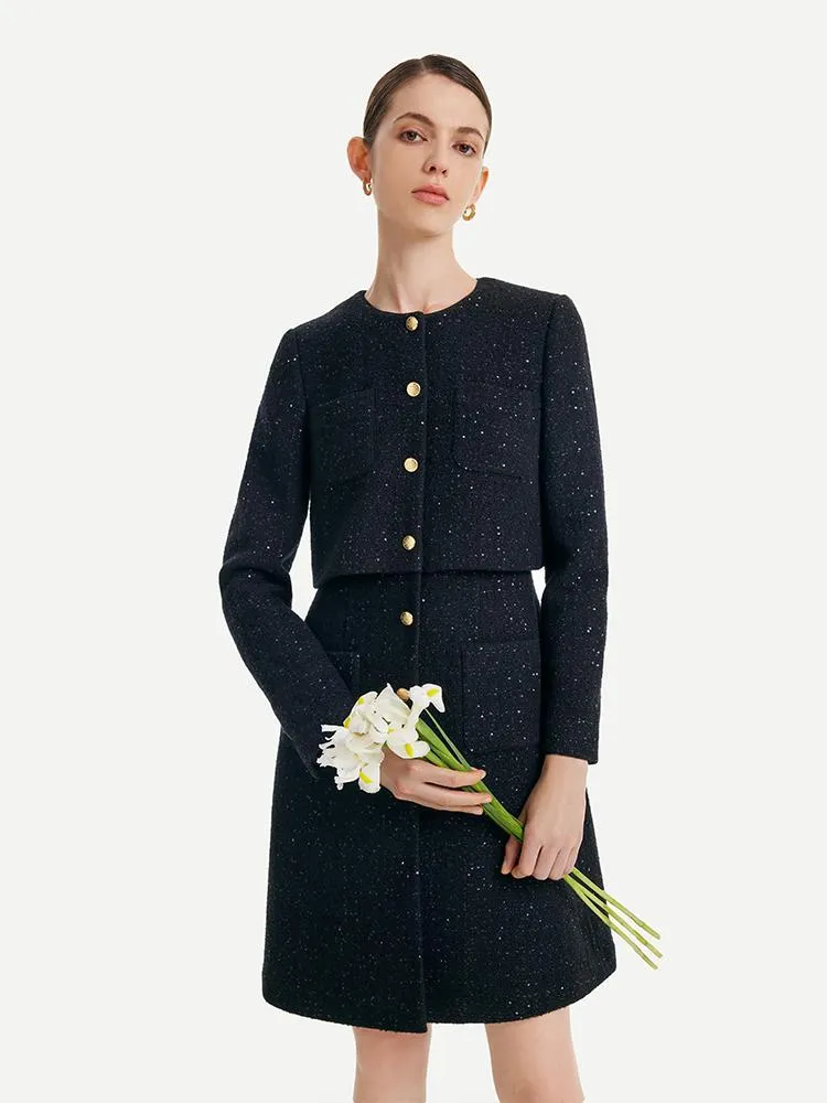Tweed Fake Two-piece Tailored Wool Dress sold by Goelia