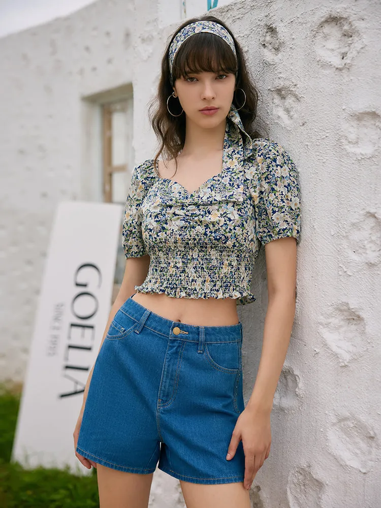 Floral Print Square Neck Puff Sleeves Women Blouse sold by Goelia